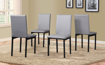 Noyes Faux Leather Seat Metal Frame Dining Chairs, Set Of 4, Gray Gray Faux Leather