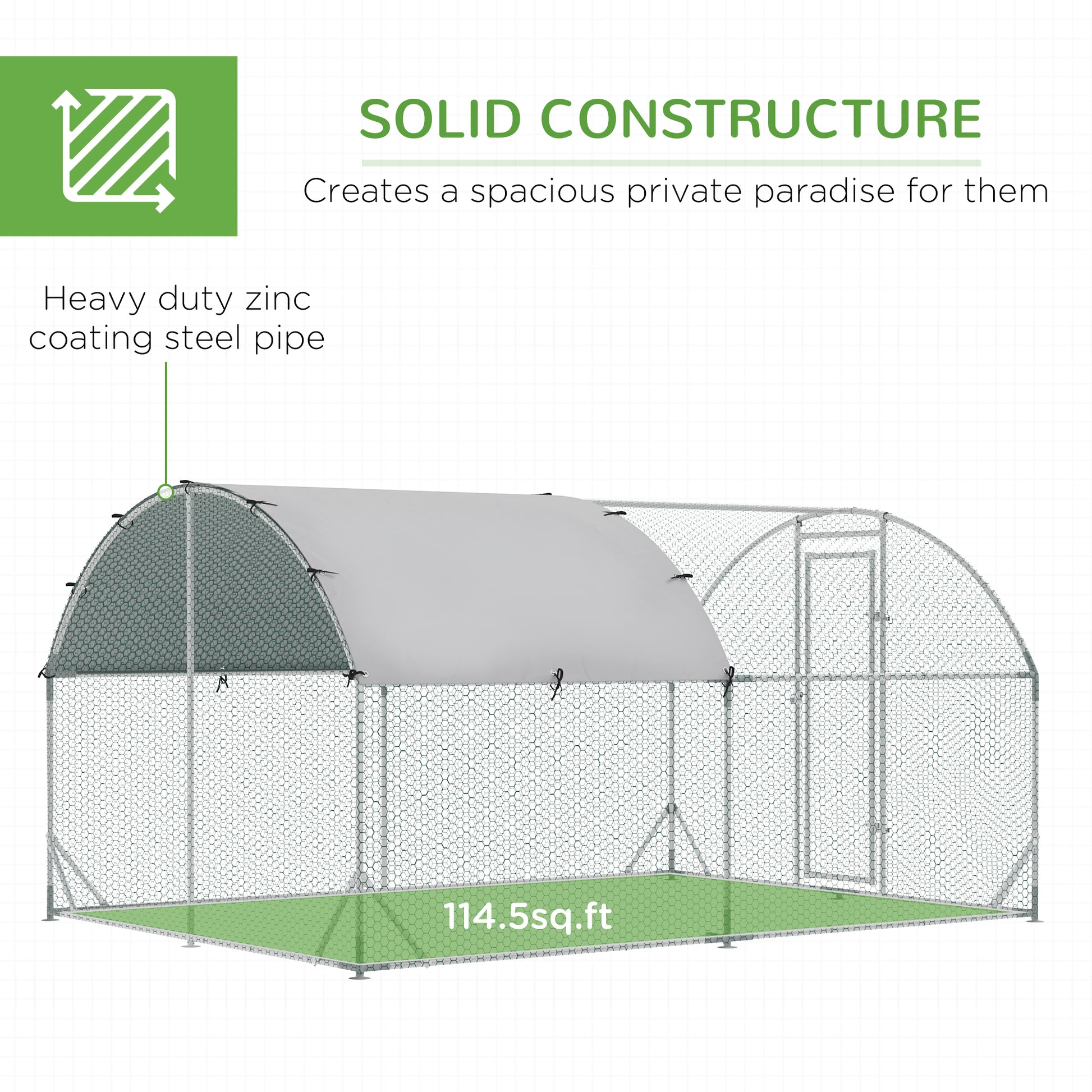 Pawhut Large Chicken Coop Metal Chicken Run With Waterproof And Anti Uv Cover, Dome Shaped Walk In Fence Cage Hen House For Outdoor And Yard Farm Use, 1" Tube Diameter, 9.2' X 12.5' X 6.5' Silver Steel