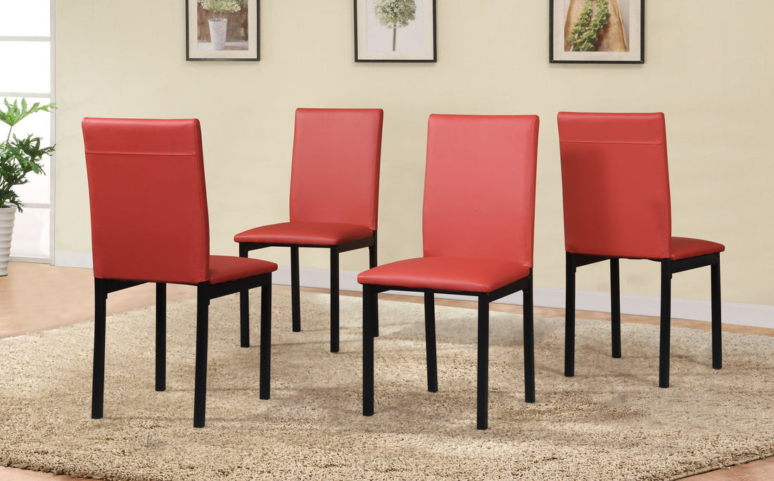 Noyes Faux Leather Seat Metal Frame Dining Chairs, Set Of 4, Red Red Faux Leather