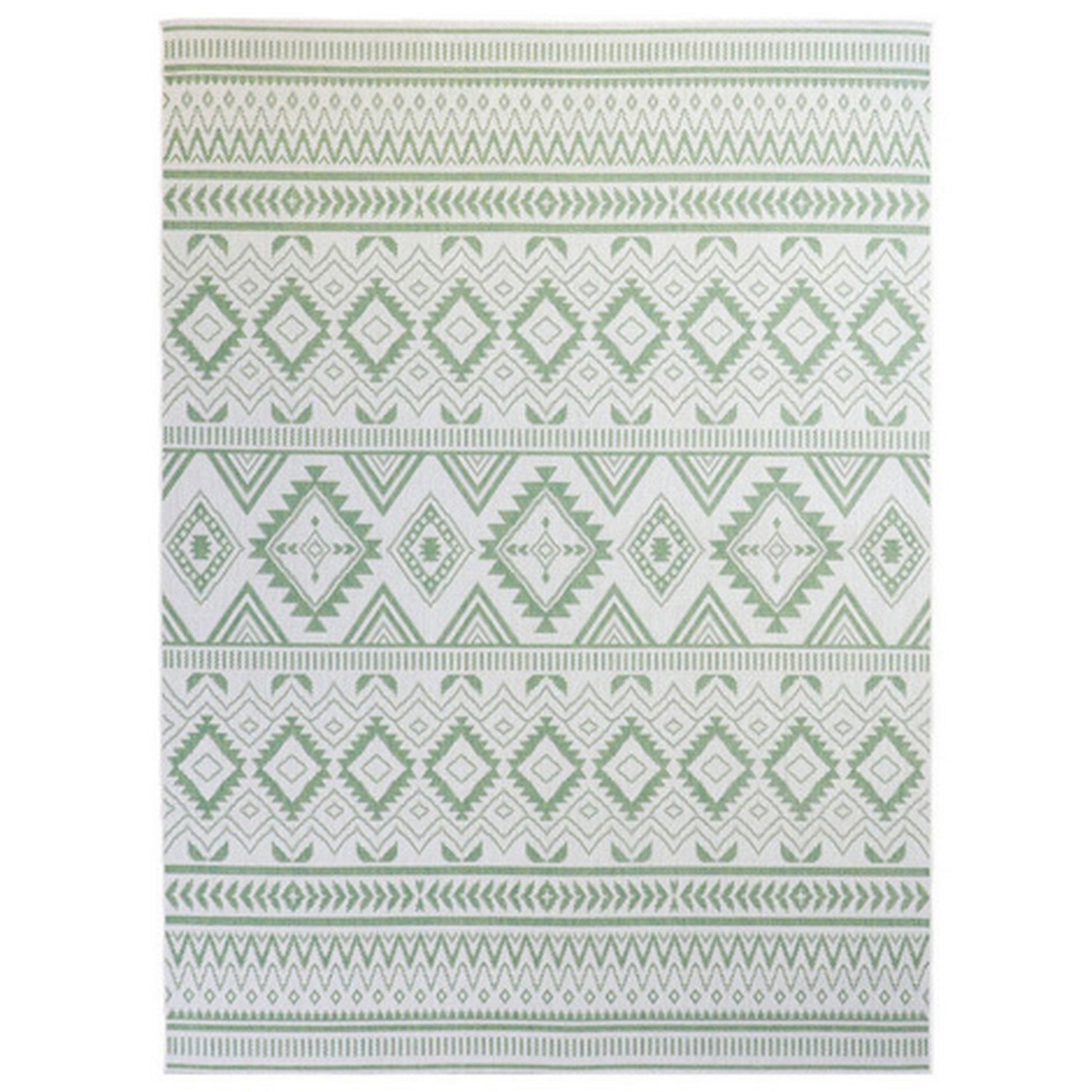 Xyla 8 X 10 Soft Area Rug, Geometric Design, Tribal, Large, Cream, Green Multicolor Fabric