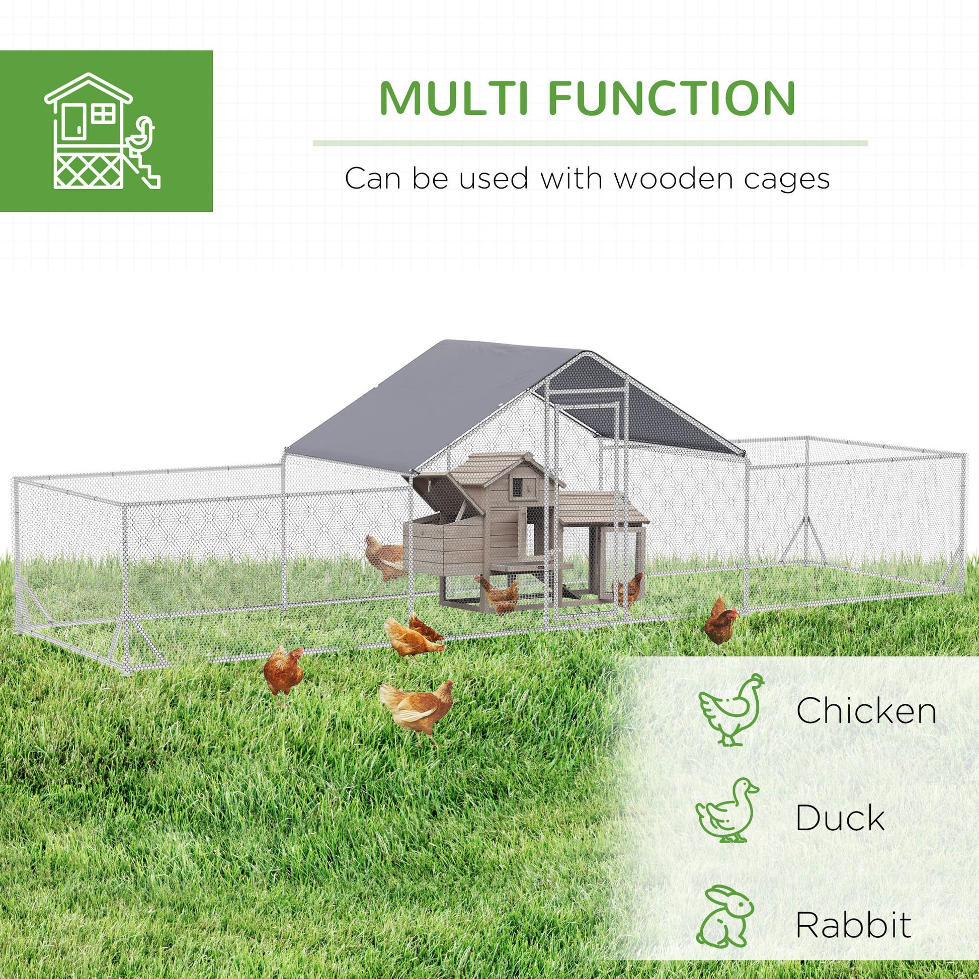 Pawhut Large Metal Chicken Coop Chicken Run For Chicken, Ducks And Rabbits With Waterproof And Anti Uv Cover, Walk In Poultry Cage Hen House For Outdoor And Yard Farm Use, 23' X 6.6' X 6.4' Silver Steel