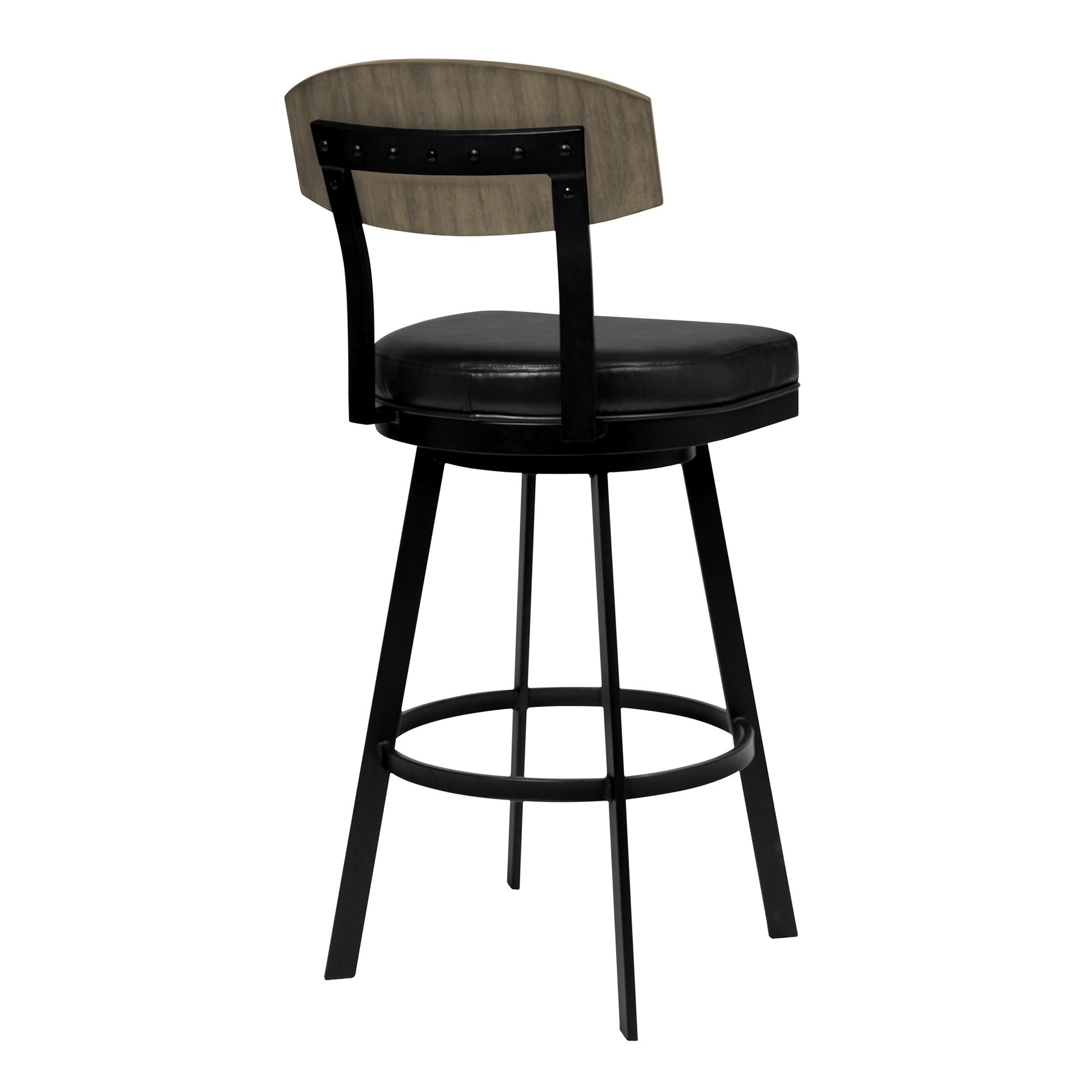 26 Inch Metal Andswivel Barstool, Black Black Leather