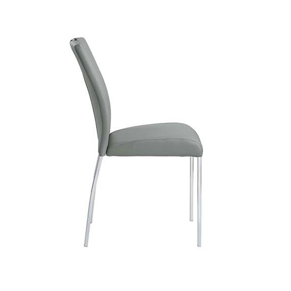 Side Chair With Flared Back And Tubular Legs, Set Of 2, Gray Gray Leather