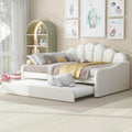 Full Size Upholstery Daybed Frame With Shall Shaped Backrest And Trundle,White Full White Solid Wood Mdf