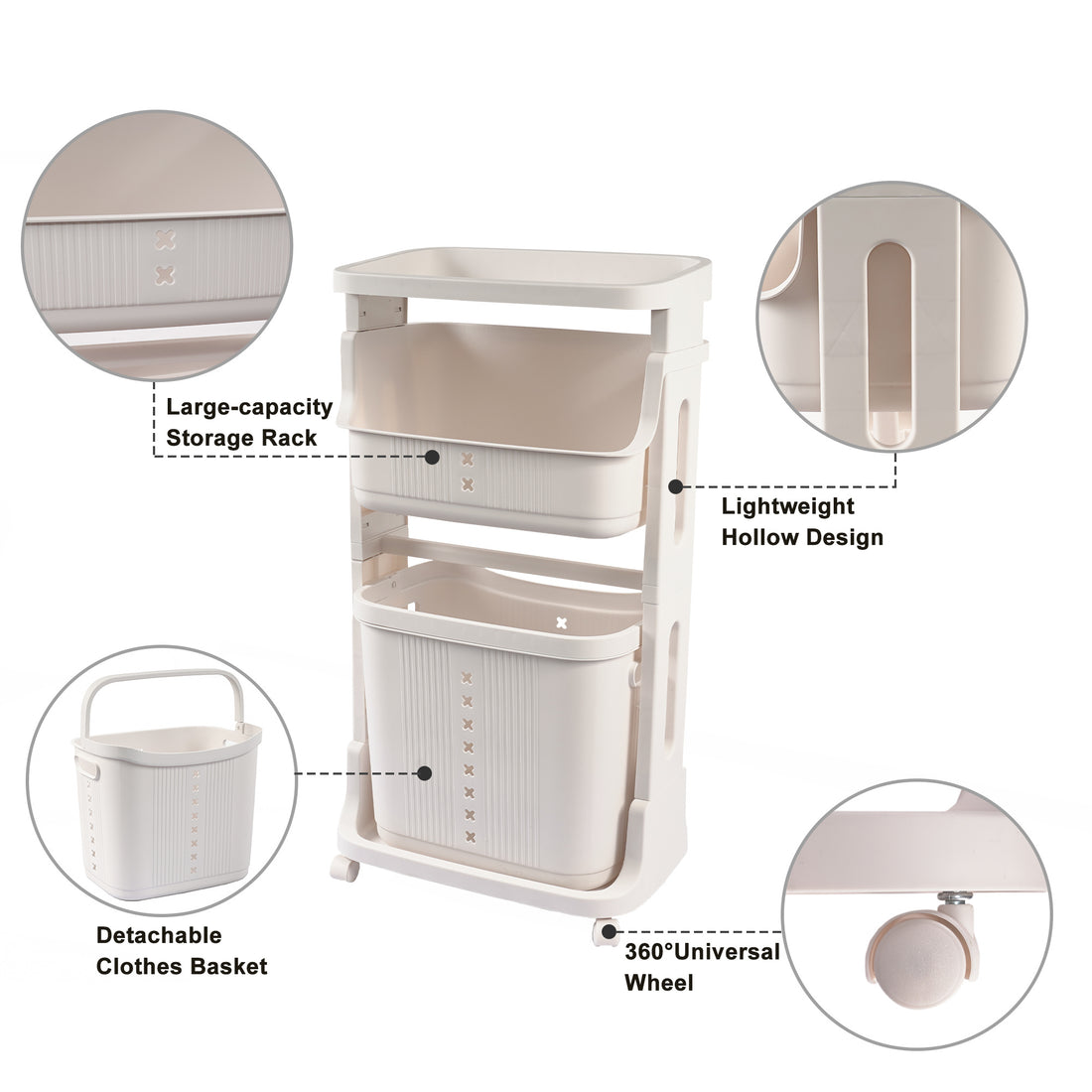 Laundry Basket Plastic Hamper 2 Tier Storage Sorter Hampers With Wheels For Kitchen Bedroom Bathroom Free Standing Storage Baskets White White Plastic