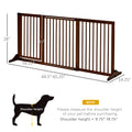 Pawhut Adjustable Wooden Pet Gate, Freestanding Dog Fence For Doorway, Hall, 3 Panels W Safety Barrier, Lockable Door, Brown, 44.5