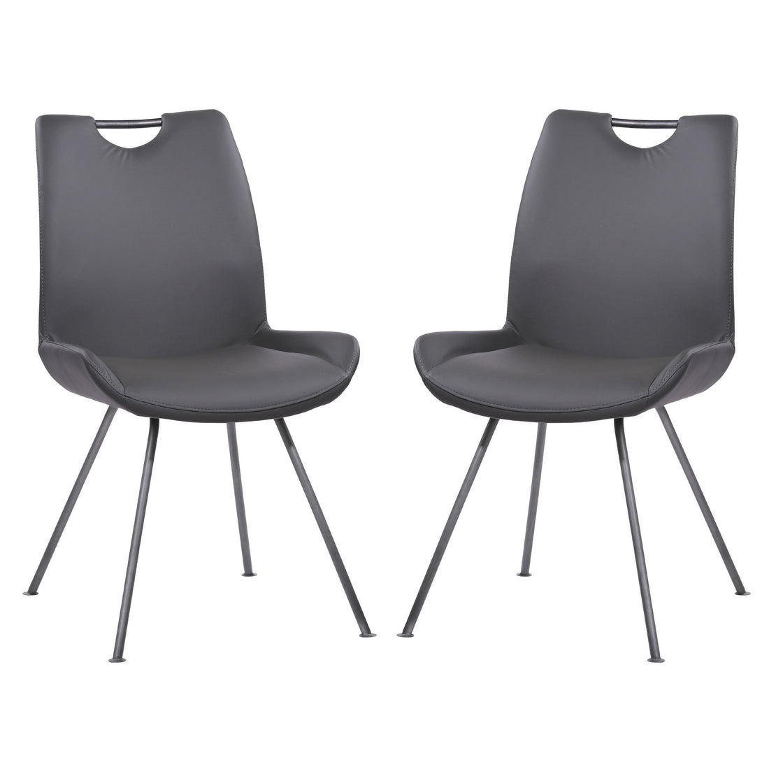 Curved Back Dining Chair With Bucket Design Seat, Set Of 2, Dark Gray Gray Faux Leather