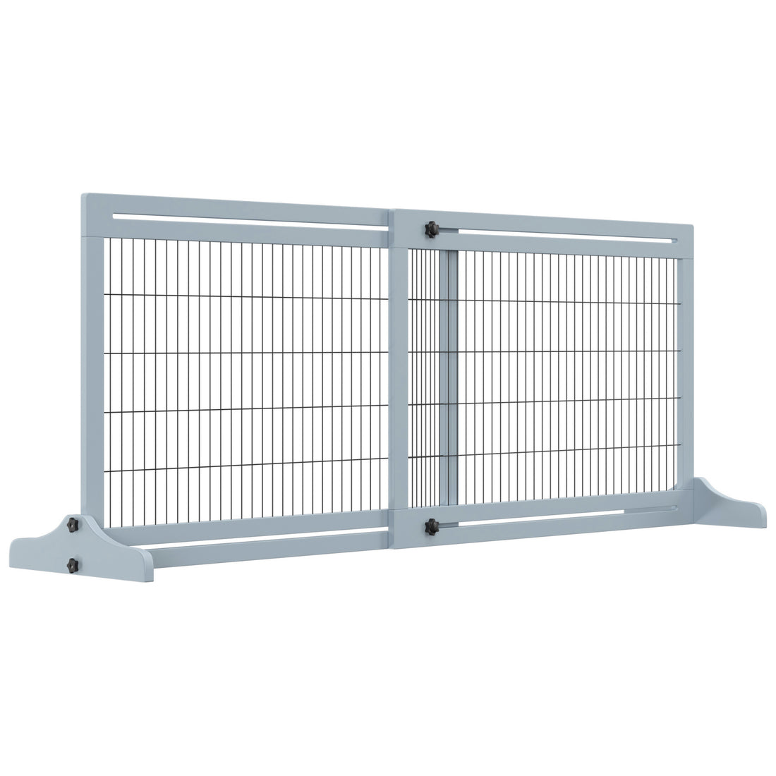 Pawhut 72" W X 27.25" H Extra Wide Freestanding Pet Gate With Adjustable Length Dog, Cat, Barrier For House, Doorway, Hallway, Blue Grey Gray Wood