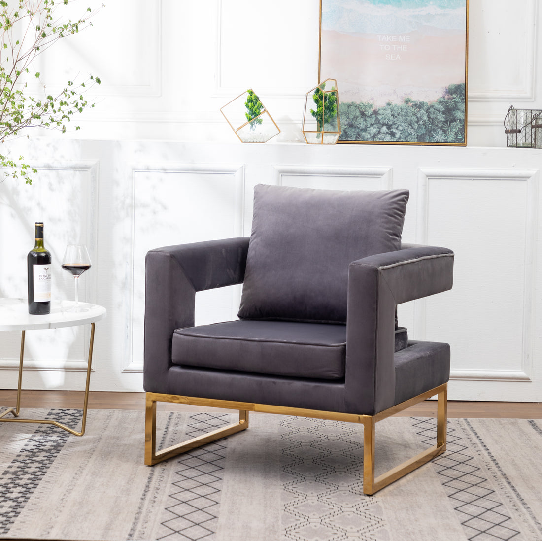 Lenola Contemporary Upholstered Accent Arm Chair, Gray Gray Polyester