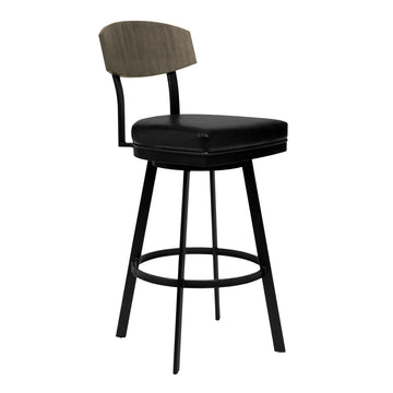 26 Inch Metal Andswivel Barstool, Black Black Leather