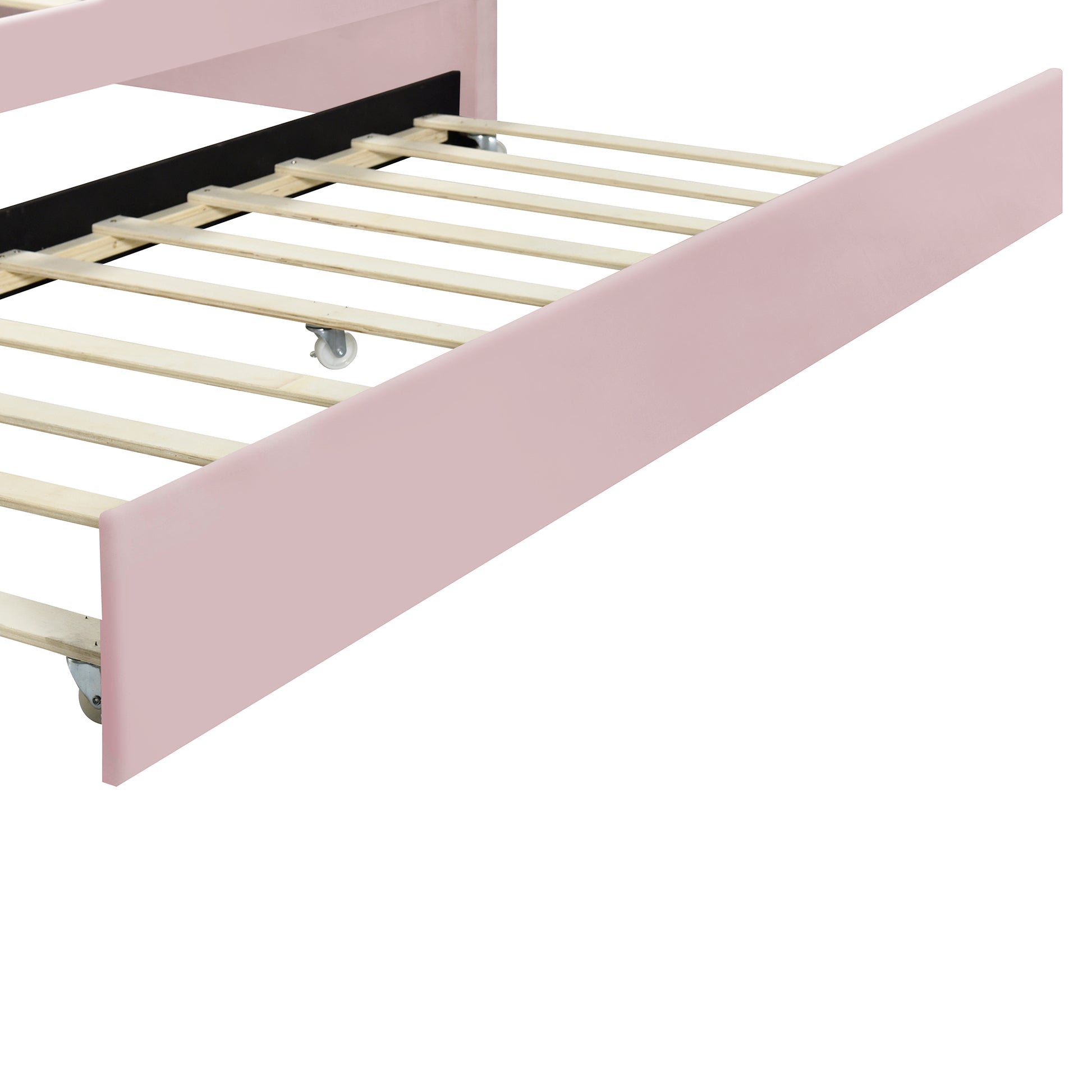 Full Size Upholstery Daybed Frame With Shall Shaped Backrest And Trundle,Pink Full Pink Upholstered