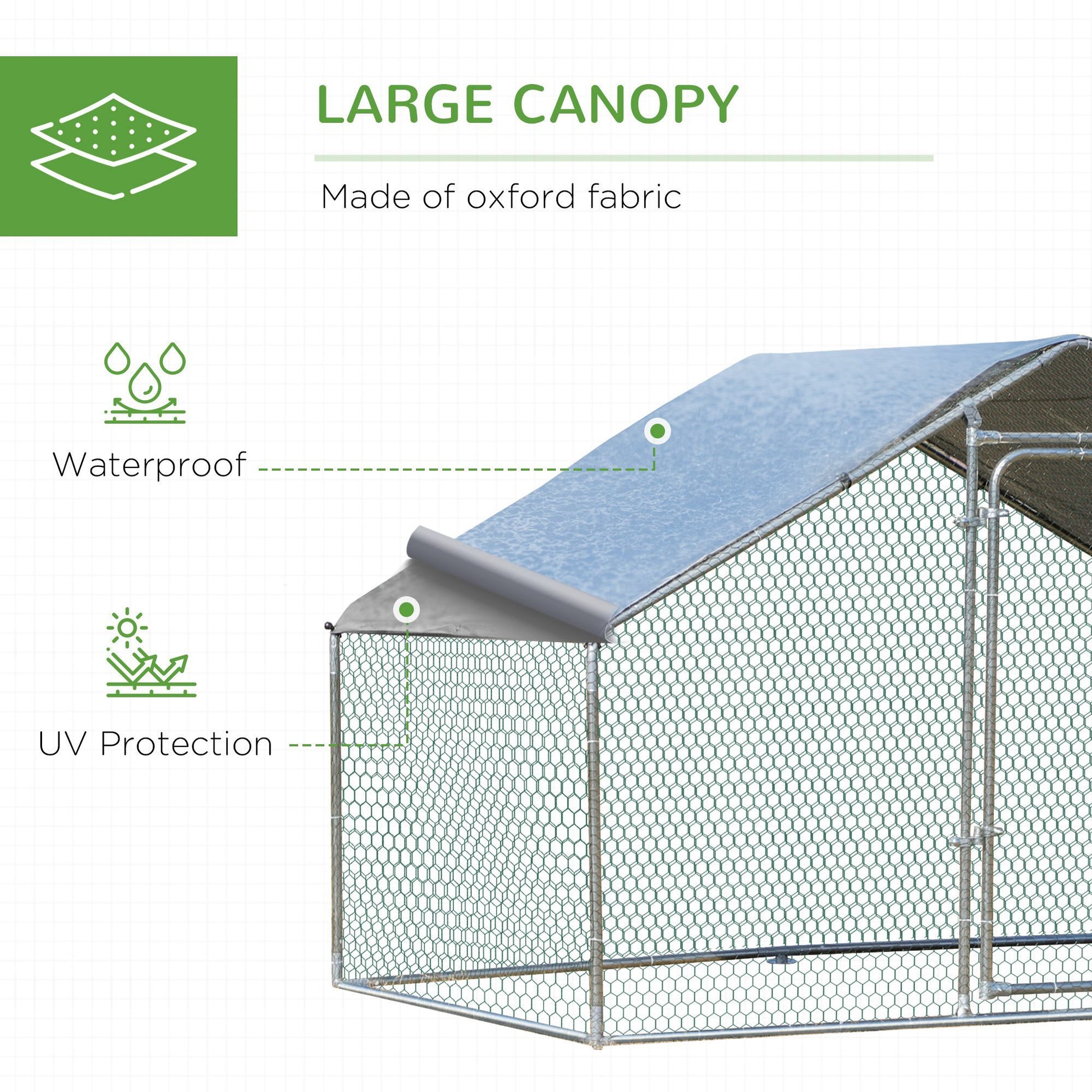 Pawhut Large Chicken Coop Metal Chicken Run With Waterproof And Anti Uv Cover, Spire Shaped Walk In Fence Cage Hen House For Outdoor And Yard Farm Use, 1.26" Tube Diameter, 9.8' X 6.6' X 6.4' Silver Steel