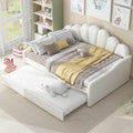 Full Size Upholstery Daybed Frame With Shall Shaped Backrest And Trundle,White Full White Solid Wood Mdf