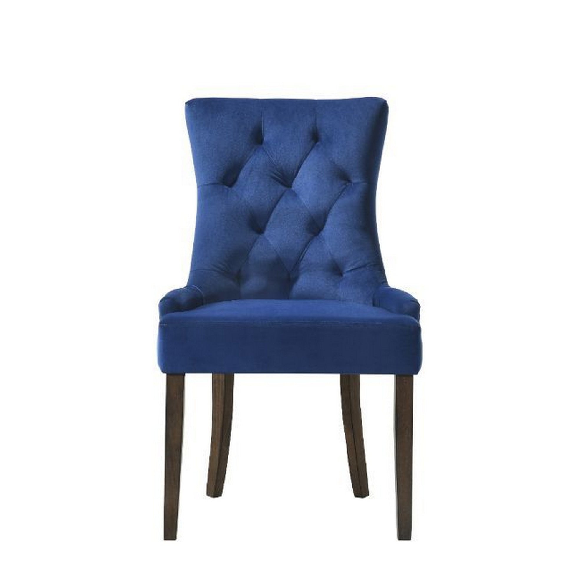 Esme 24 Inch Solid Wood Dining Chair, Velvet, Tufted, Set Of 2, Dark Blue Blue Brown Wood Fabric