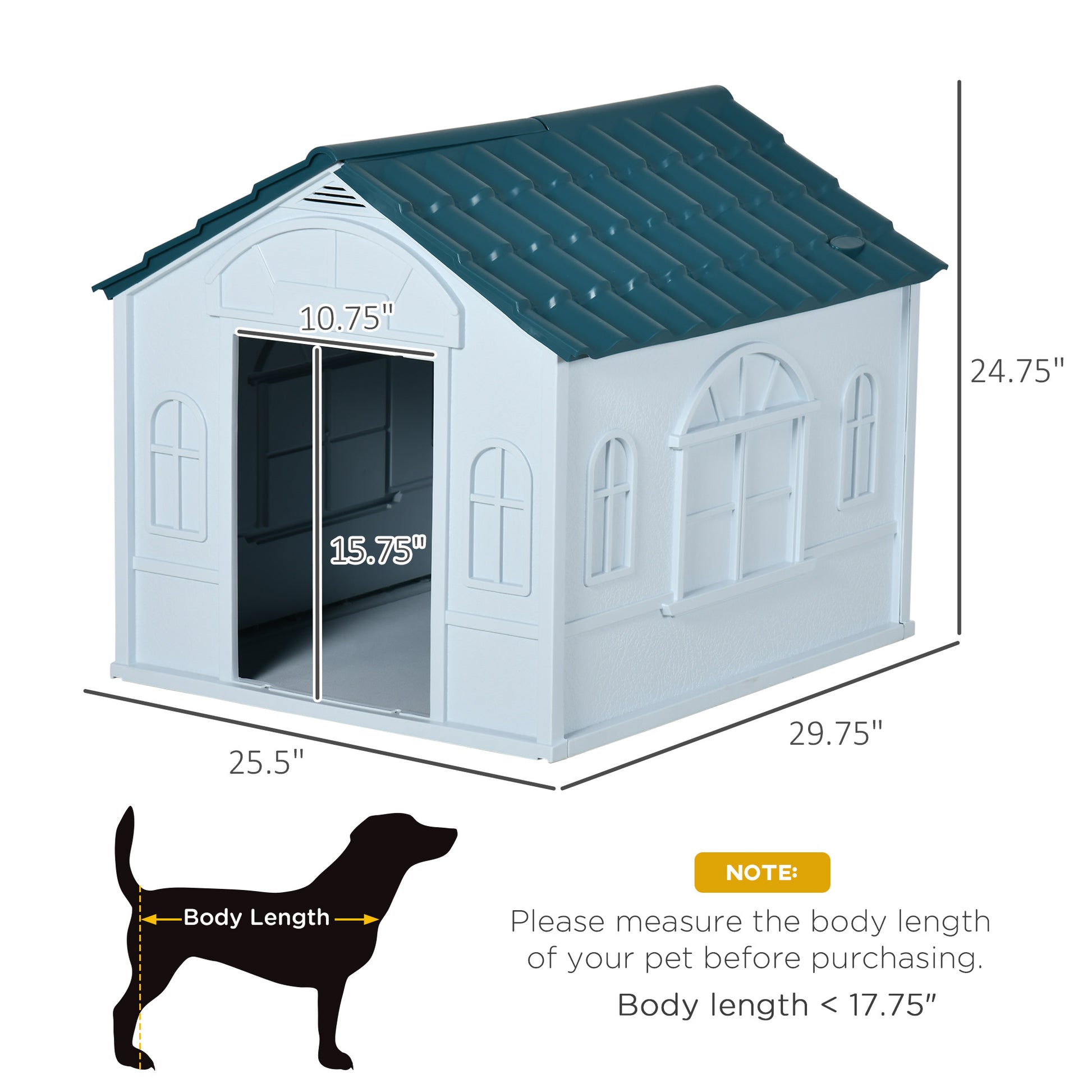 Pawhut Plastic Dog House, Water Resistant Puppy Shelter Indoor Outdoor With Door, Easy To Assemble, For Medium And Small Dogs, Blue Blue Polypropylene
