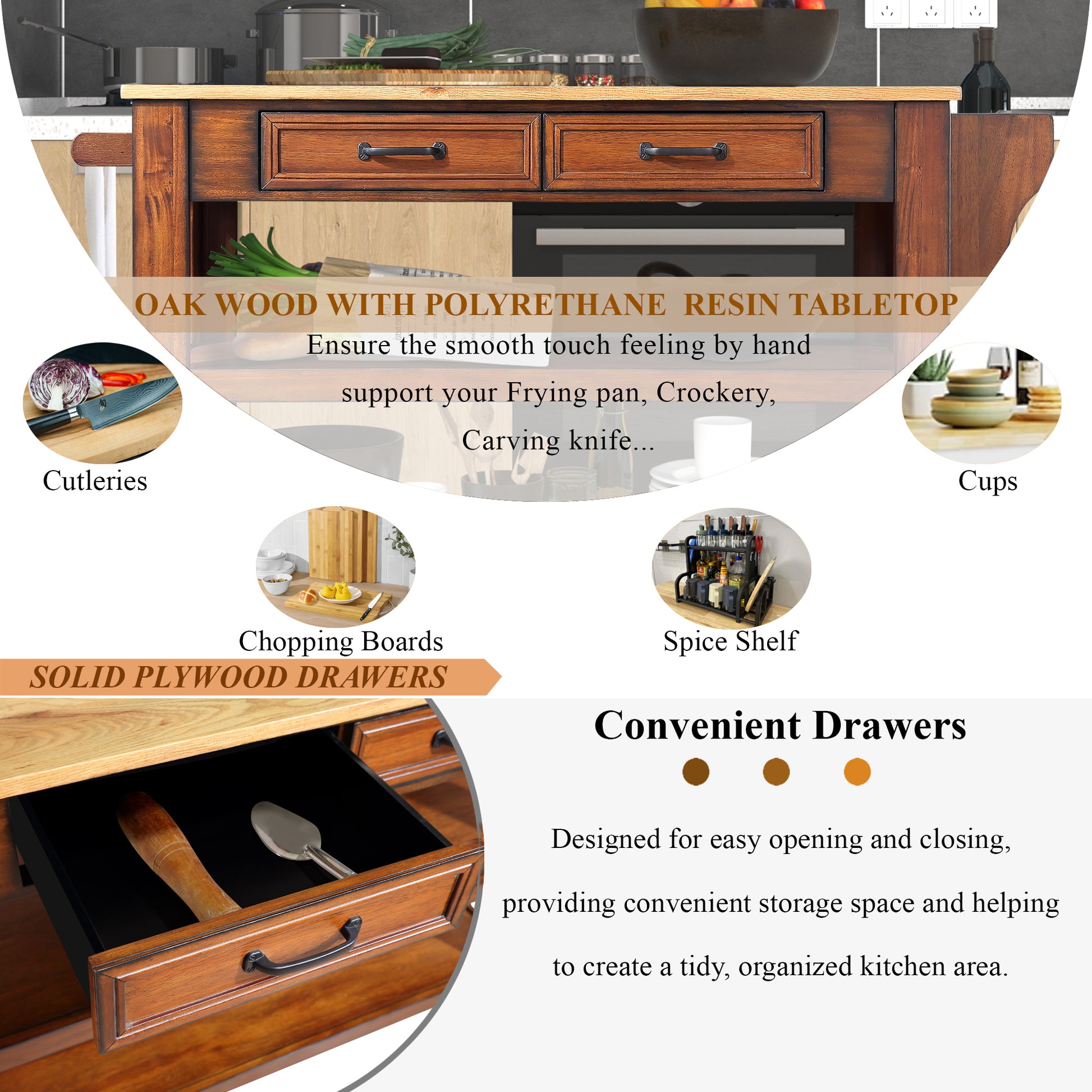 57 Inch Rolling Kitchen Island With
