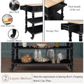 56 Inch Rolling Kitchen Island With Storage,Kitchen Cart With Solid Oak Wood Top,Two Sided Kitchen Island Cart On Wheelswine And Spice Rack, Large Kitchen Cart With 2 Drawers, Black Natural Top Black Natural Dining Room American Design,Antique