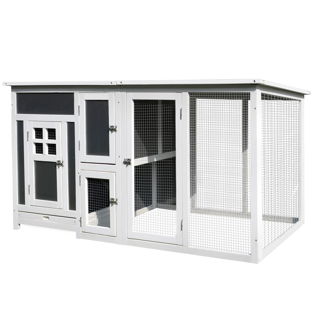 Pawhut 63" Outdoor Chicken Coop Wooden, Chicken Cage With Run Area, Nesting Box, Hen House With Waterproof Roof, Removable Tray Gray Wood