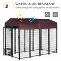 Pawhut 8' X 4' X 6' Outdoor Dog Kennel With Rotating Bowl Holders, Walk In Pet Playpen, Welded Wire Steel With Water And Uv Resistant Canopy, Red Red Steel