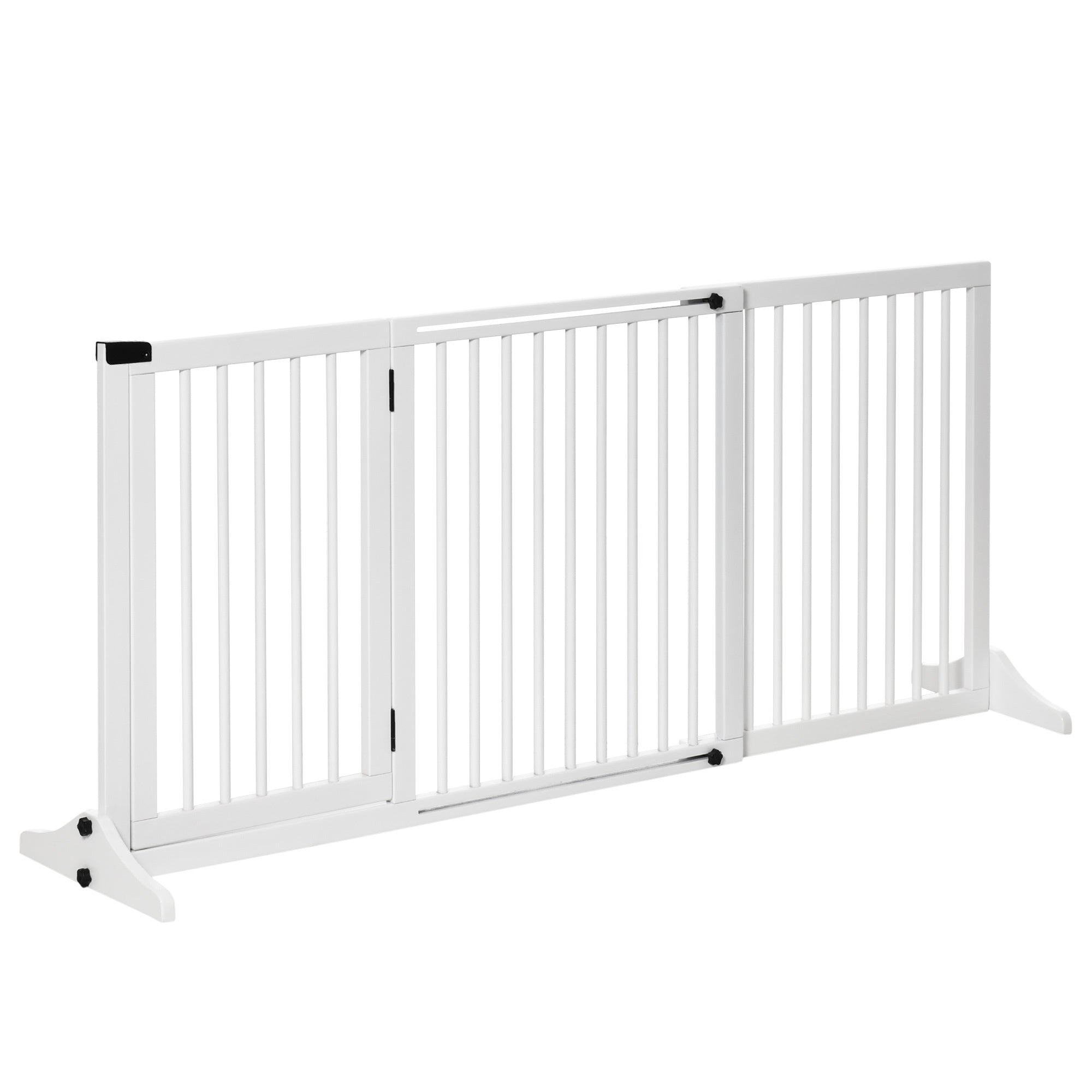 Pawhut Adjustable Wooden Pet Gate, Freestanding Dog Fence For Doorway, Hall, 3 Panels W Safety Barrier, Lockable Door, White, 44.5" 65.25" L X 14.25" H White Wood