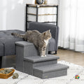 Pawhut 3 Steps Pet Stairs With Storage, Dog Steps For Couch, Bed, Pet Steps For Injured Pet, Older Pets, Small Cats, Gray Gray Mdf