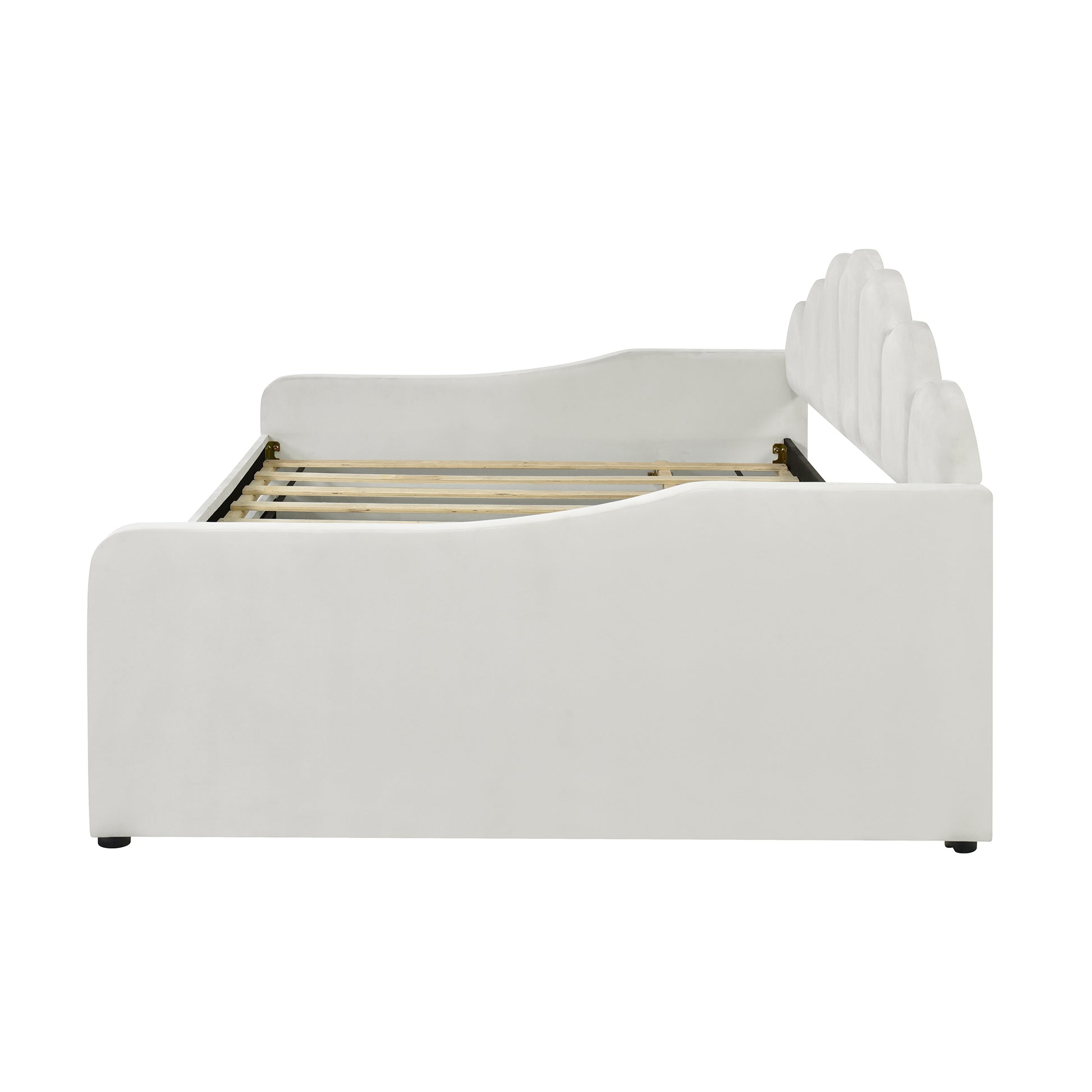 Full Size Upholstery Daybed Frame With Shall Shaped Backrest And Trundle,White Full White Solid Wood Mdf