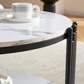 28.35 Inches Round Coffee Table, Small Coffee Table With Storage, Faux Marbling Top & Sturdy Metal Legs, Modern Sofa Table For Living Room, Small Spaces, Home Furniture With Storage Open Shelf. Black Black Mdf Metal
