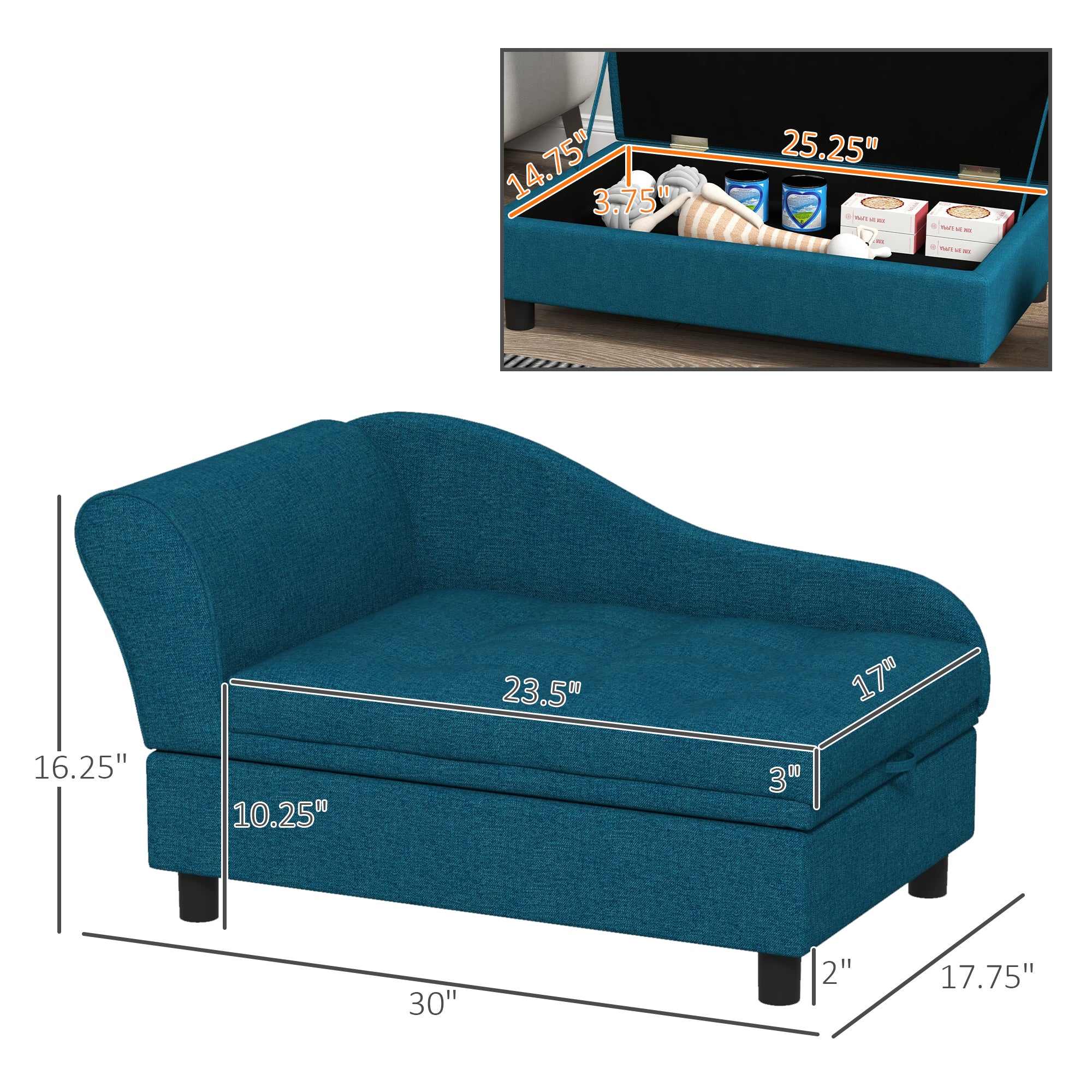 PawHut Pet Sofa, Dog Couch, Elevated Pet Bed for Small blue-wood