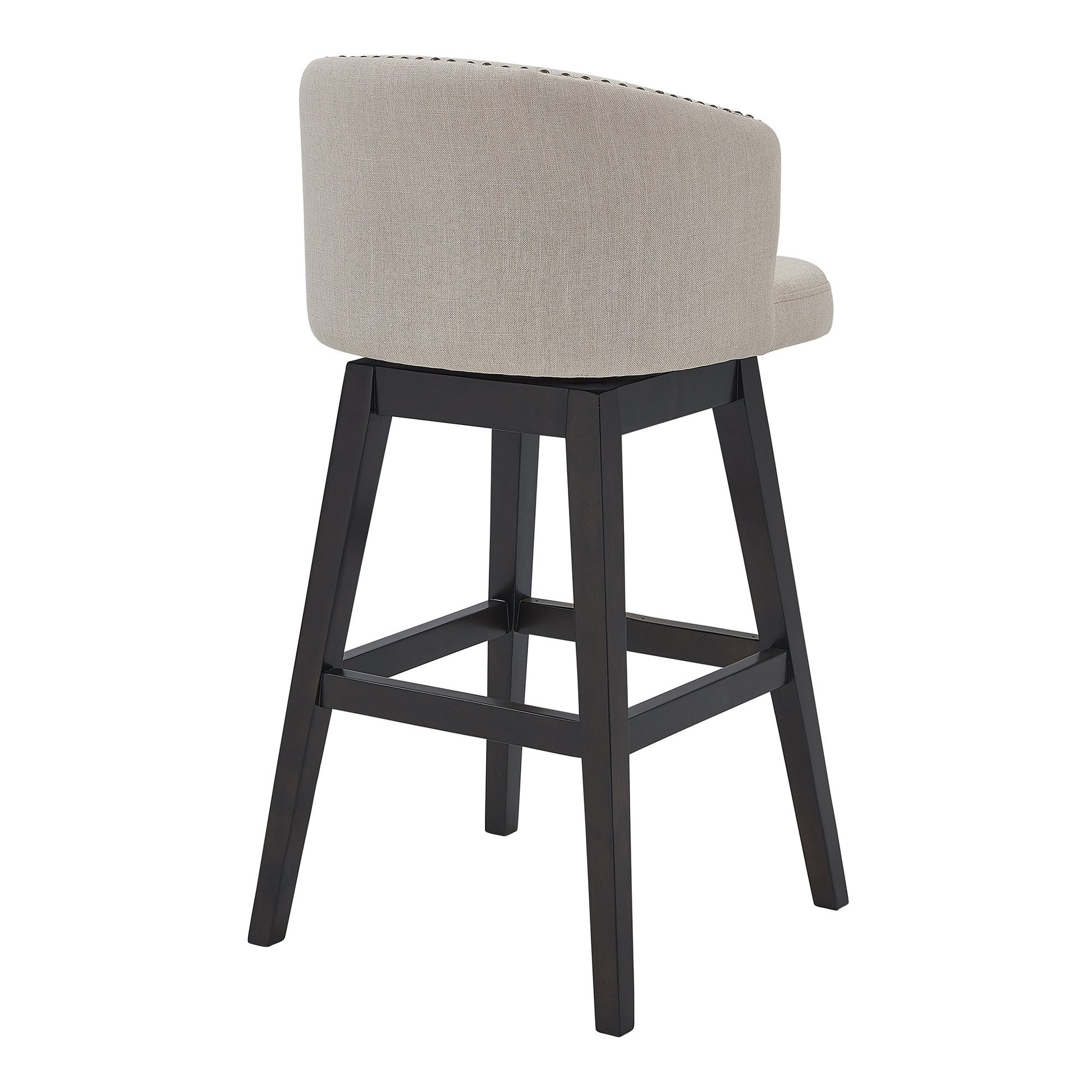 26 Inch Button Tufted Fabric Swivel Counter Stool, Angled Wood Legs, Beige Beige Wood Metal