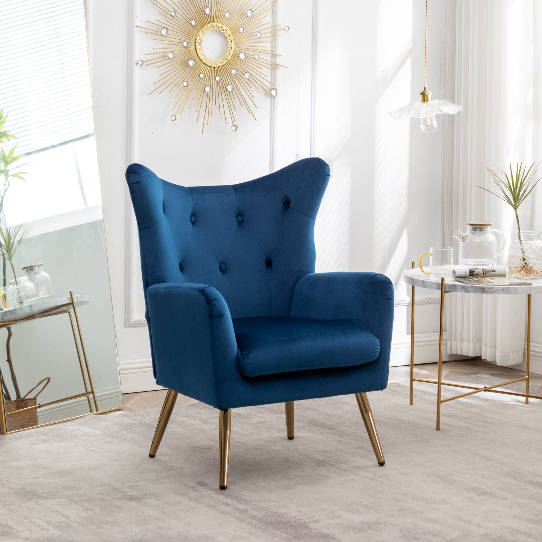 Sovarol Velvet Button Tufted Wing Back Accent Chair blue-velvet
