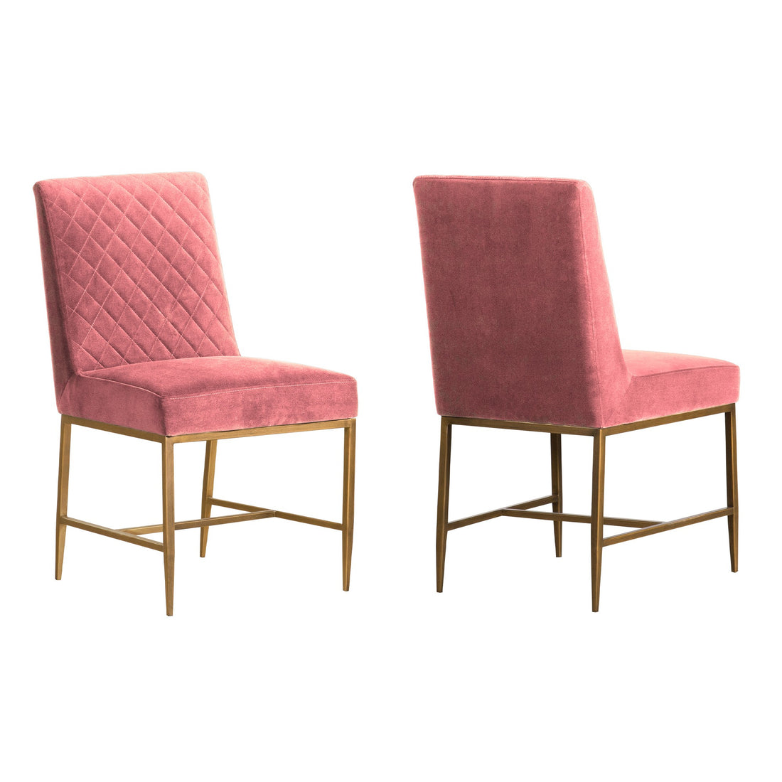 Memphis Pink Velvet And Antique Brass Accent Dining Chair Set Of 2 Pink Metal & Wood