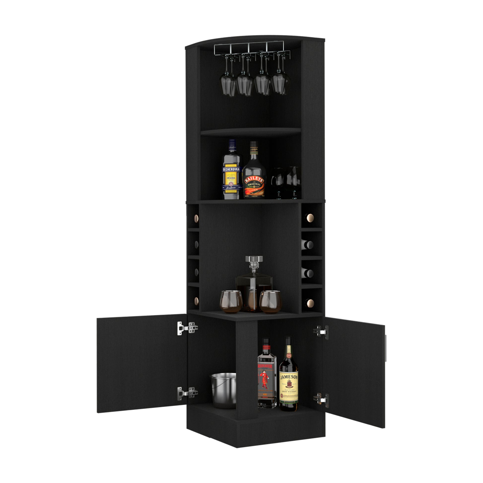 Wenzel 8 Bottle 2 Shelf Bar Cabinet Black Wengue 5 Or More Shelves Black Primary Living Space Open Storage Space Contemporary,Modern Particle Board