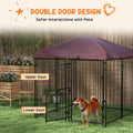 Pawhut 4.6' X 5' Dog Kennel Outdoor With Waterproof Cover, Dog Playpen For Small And Medium Sized Dogs With Two Part Door Design, Brown Brown Steel