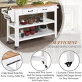 57 Inch Rolling Kitchen Island With Storage,Kitchen Cart With Solid Oak Wood Top,Two Sided Kitchen Island Cart On Wheels ,Wine And Spice Rack, Large Kitchen Cart With 2 Drawers, Milk White Natural Top White Natural Dining Room American Design Rectangular