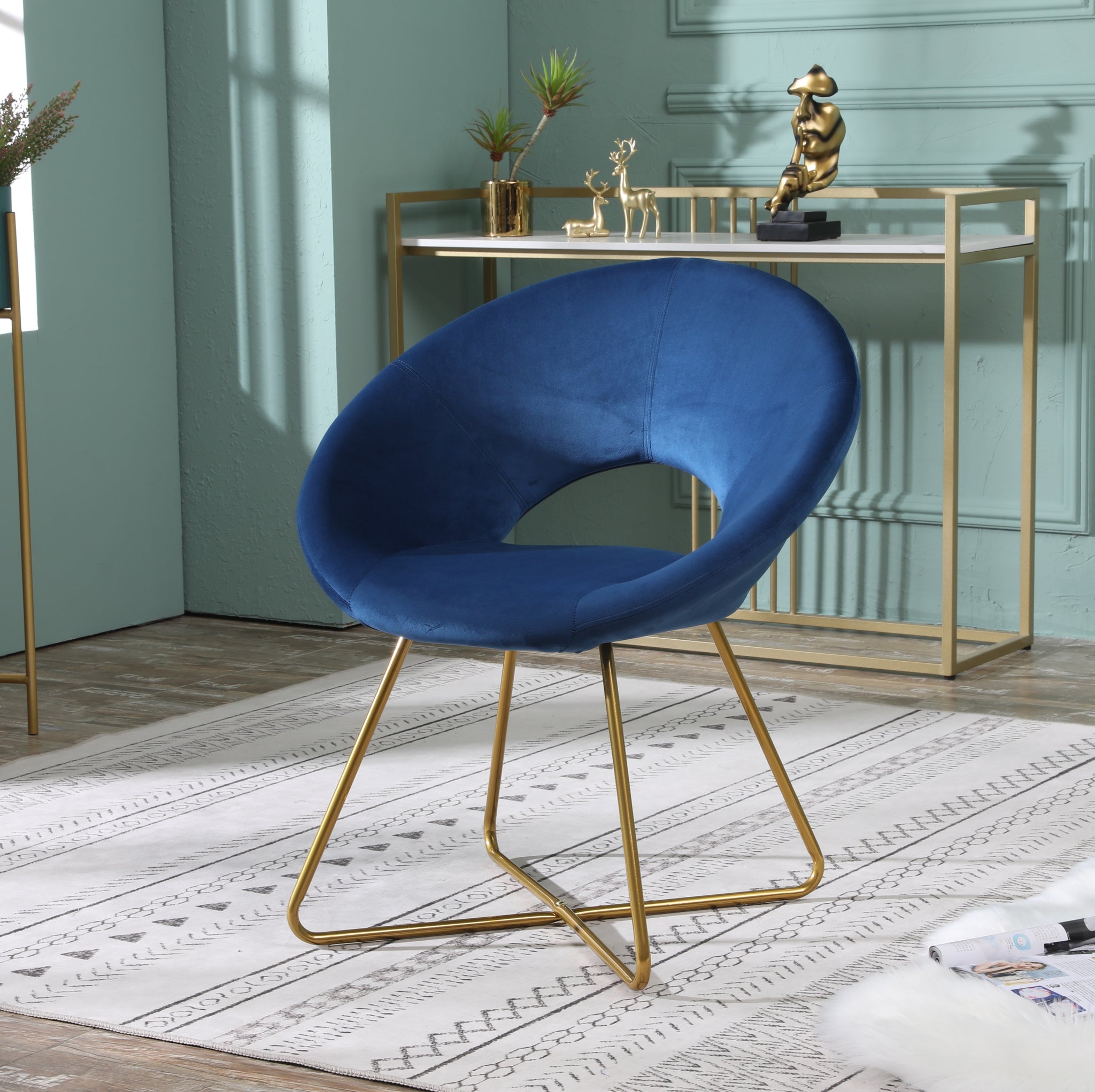 Slatina Blue Silky Velvet Upholstered Accent Chair blue-polyester