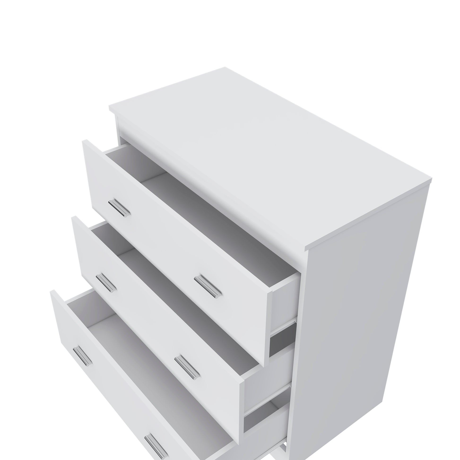 Topaz Three Drawer Dresser, Superior Top, Handles, White White Particle Board Particle Board