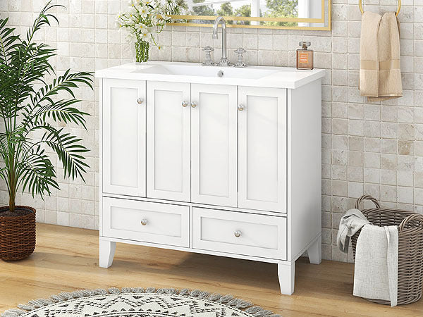 36'' Bathroom Vanity with Resin Sink Combo,Solid Wood 2-white-4+-5+-adjustable