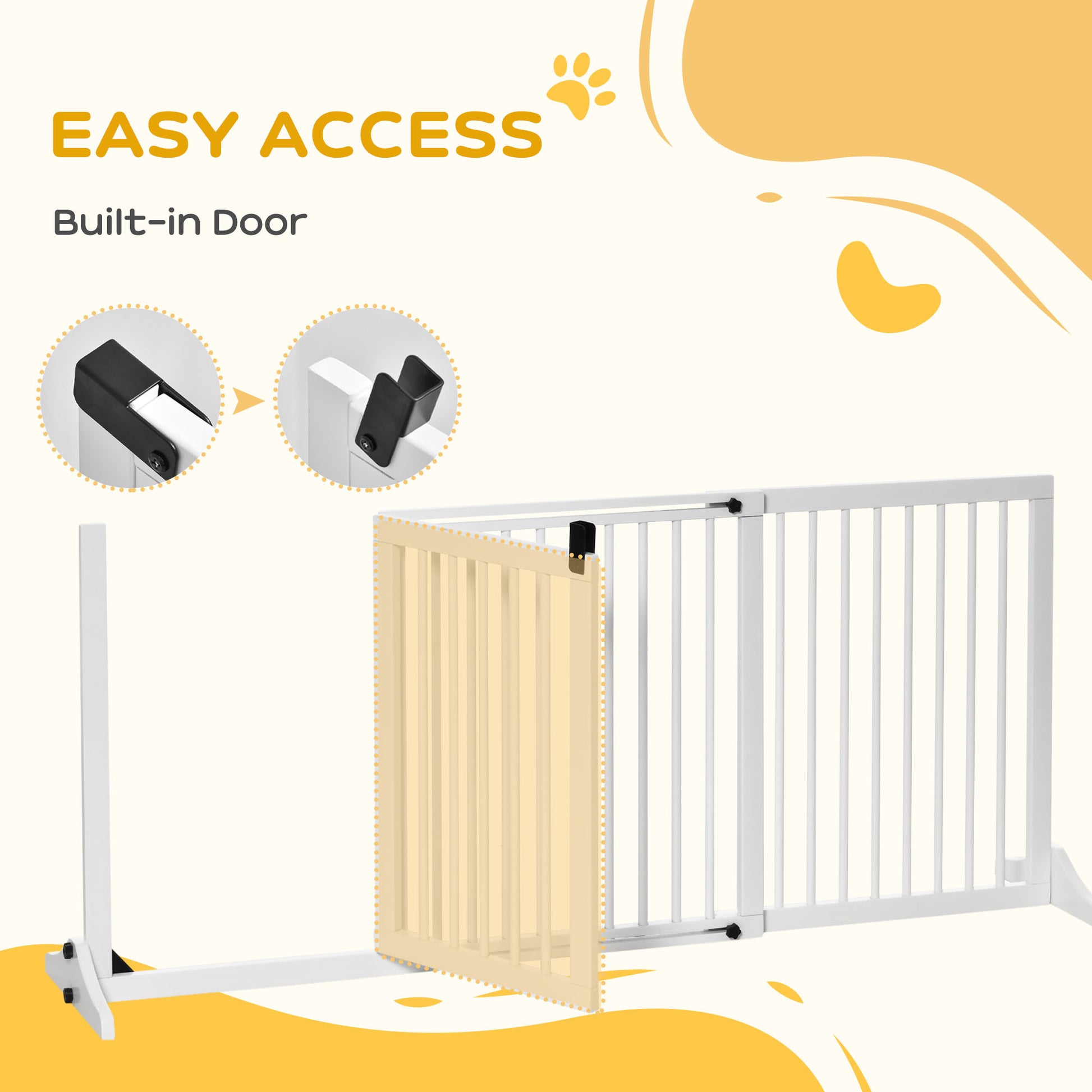 Pawhut Adjustable Wooden Pet Gate, Freestanding Dog Fence For Doorway, Hall, 3 Panels W Safety Barrier, Lockable Door, White, 44.5" 65.25" L X 14.25" H White Wood