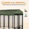 Pawhut 8' X 4' X 6' Dog Kennel Outdoor With Rotating Bowl Holders, Walk In Pet Playpen, Welded Wire Steel Dog Fence With Water And Uv Resistant Canopy, Green Green Steel