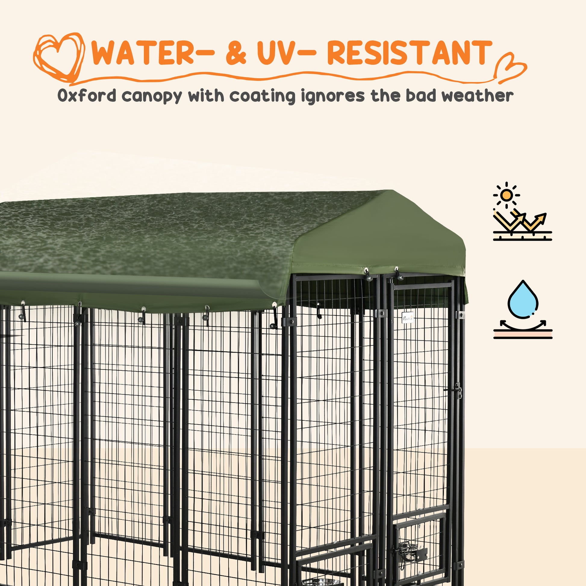 Pawhut 8' X 4' X 6' Dog Kennel Outdoor With Rotating Bowl Holders, Walk In Pet Playpen, Welded Wire Steel Dog Fence With Water And Uv Resistant Canopy, Green Green Steel