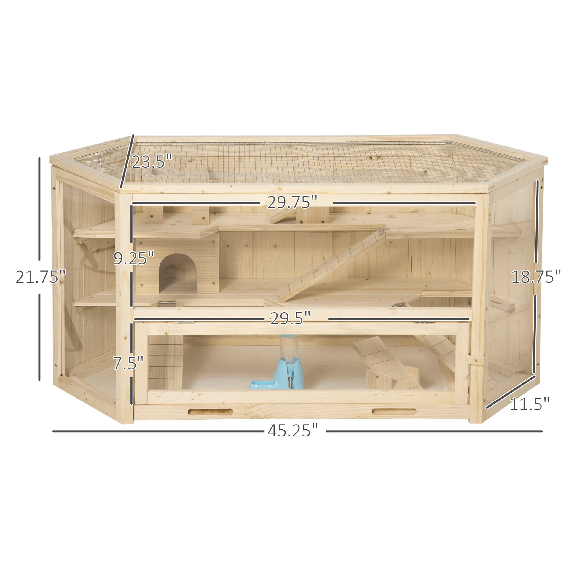 Pawhut Wooden Large Hamster Cage Small Animal Exercise Play House Ti