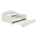 Full Size Upholstery Daybed Frame With Shall Shaped Backrest And Trundle,White Full White Solid Wood Mdf