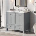 36'' Bathroom Vanity With Resin Sink Combo,Solid Wood Frame Bathroom Storage Cabinet, Freestanding Vanity Set With 4 Soft Closing Doors& 2 Drawers 2 Grey 4 5 Adjustable Shelves Bathroom Freestanding Solid Wood Mdf Resin Painted