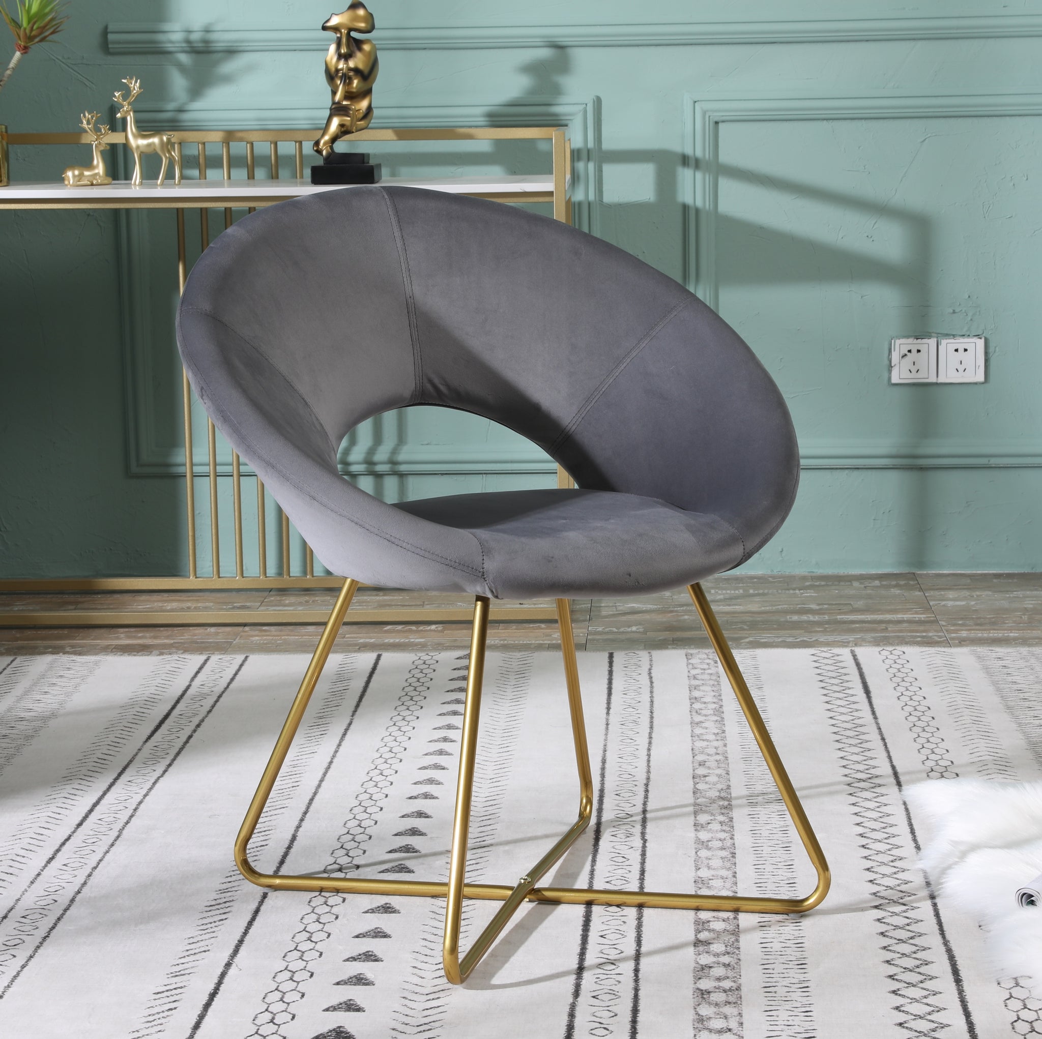 Slatina Gray Silky Velvet Upholstered Accent Chair gray-polyester