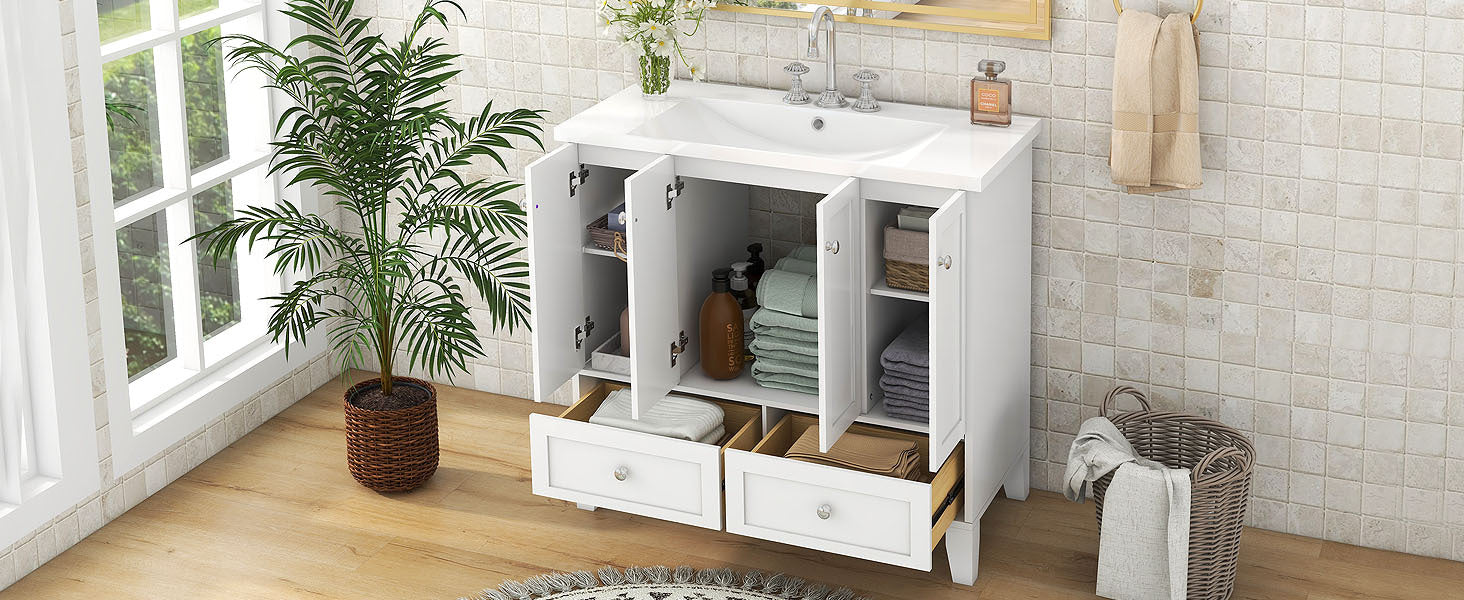 36'' Bathroom Vanity with Resin Sink Combo,Solid Wood 2-white-4+-5+-adjustable