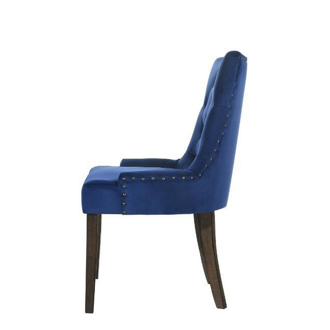 Esme 24 Inch Solid Wood Dining Chair, Velvet, Tufted, Set Of 2, Dark Blue Blue Brown Wood Fabric