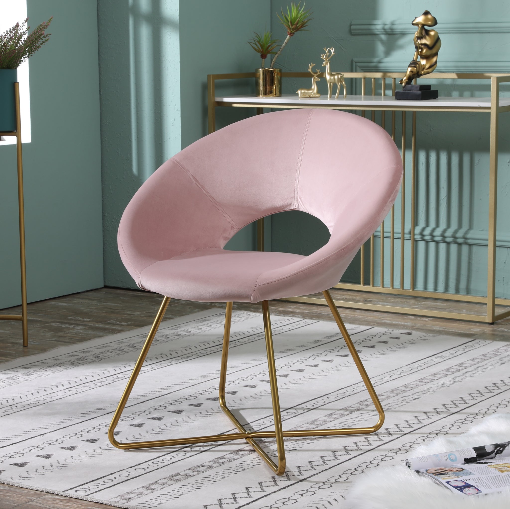 Slatina Pink Silky Velvet Upholstered Accent Chair pink-polyester