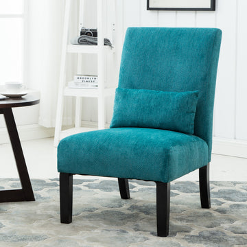 Pisano Contemporary Chenille Fabric Armless Accent Chair With Pillow, Teal Blue Teal Blue Polyester