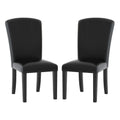 25 Inch Wood Side Chair, Curved Design, Black Vegan Faux Leather, Set Of 2 Black Wood Fabric