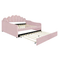 Full Size Upholstery Daybed Frame With Shall Shaped Backrest And Trundle,Pink Full Pink Upholstered